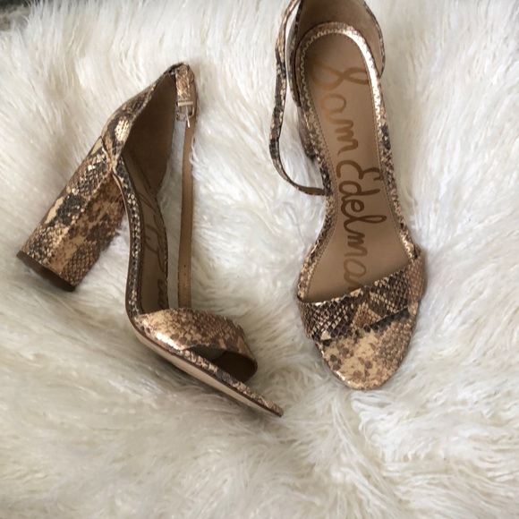 Sam Edelman | Shoes | Sam Edelman Yaro Gold Snakeskin Block Heels ...